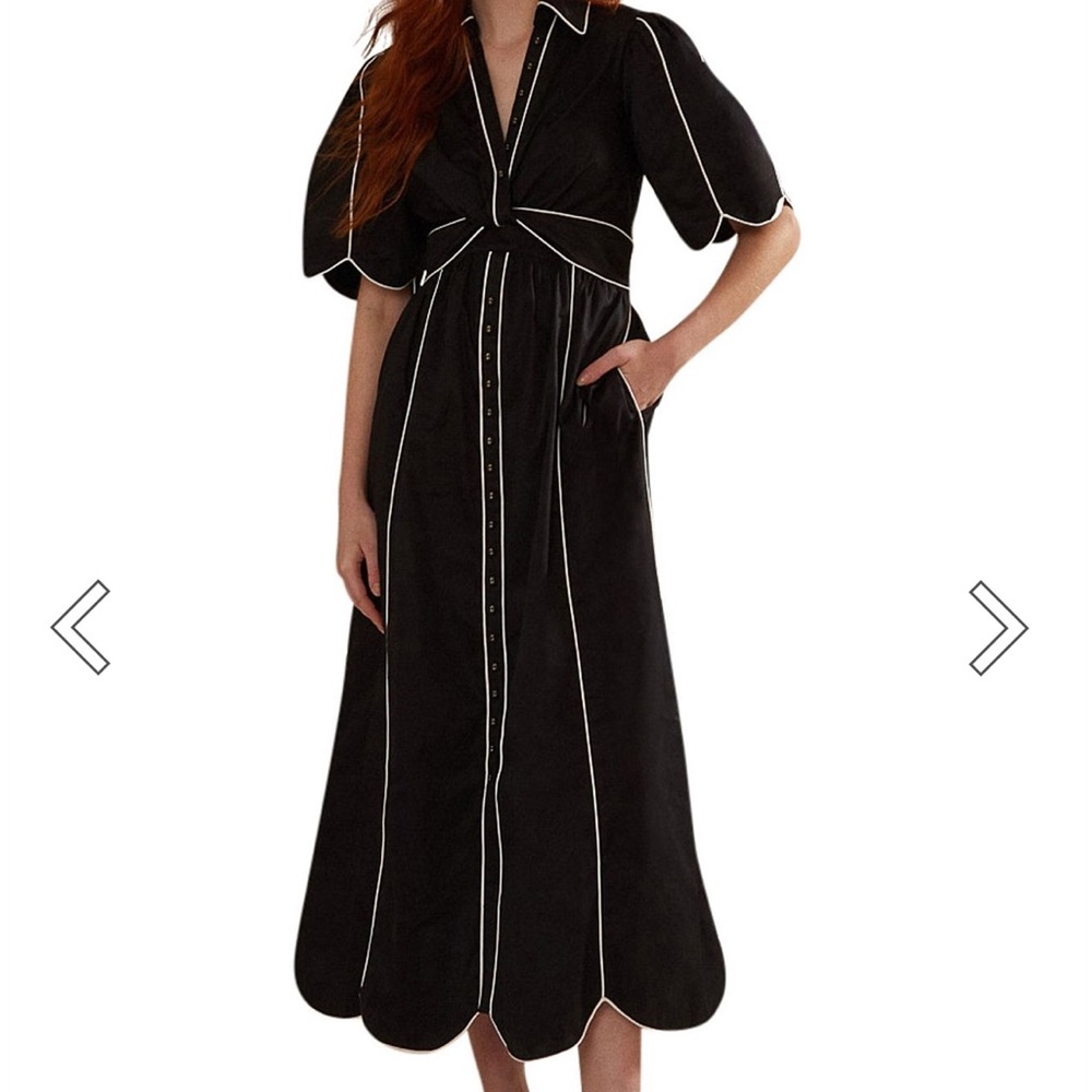 FARM Rio Black Long Sleeve Dress with White Piping